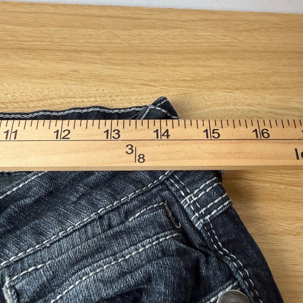 Y2K Western Low Rise Dark Wash Bootcut Jeans Women 7x33 Thick Stitch Embroidered - Picture 7 of 12